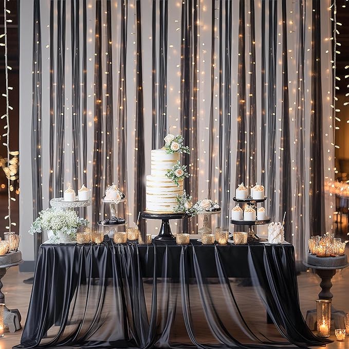 20x10 Black Tulle Backdrop Curtains - Image 5