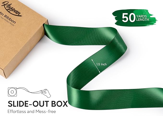 Forest Green Satin Ribbon 1-1/2 Inch x 50 Yards Double-Faced Ribbons - Image 2