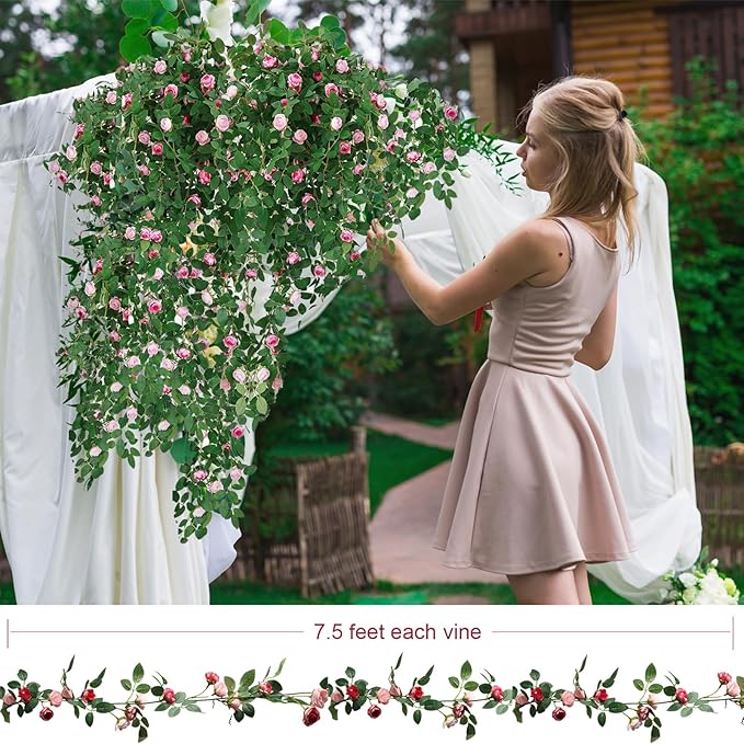 4 Packs Artificial Rose Garland: 31.48Ft Each Fake Flower Vine - Image 7