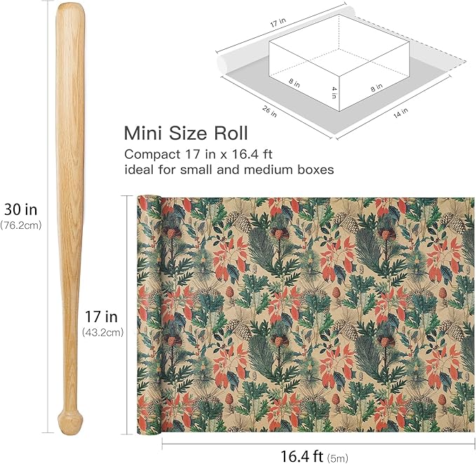 RUSPEPA Kraft Christmas Wrapping Paper Roll, Mini Roll, Watercolor Winter - Image 7