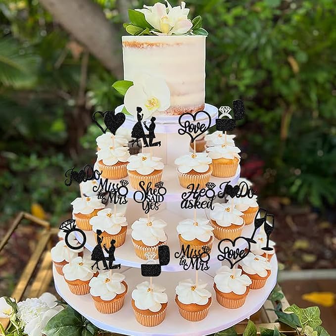 30 PCS He Asked She Said Yes Cupcake Toppers Glitter Engagement Cupcake Toppers - Image 5