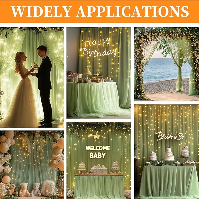 10x10ft Green Tulle Backdrop Curtain - Image 2