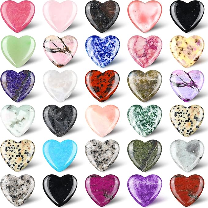 Nuenen 30 Pcs Heart Shape Crystals Bulk 1.2 Inch Gemstone Heart Worry Stone by Nuenen