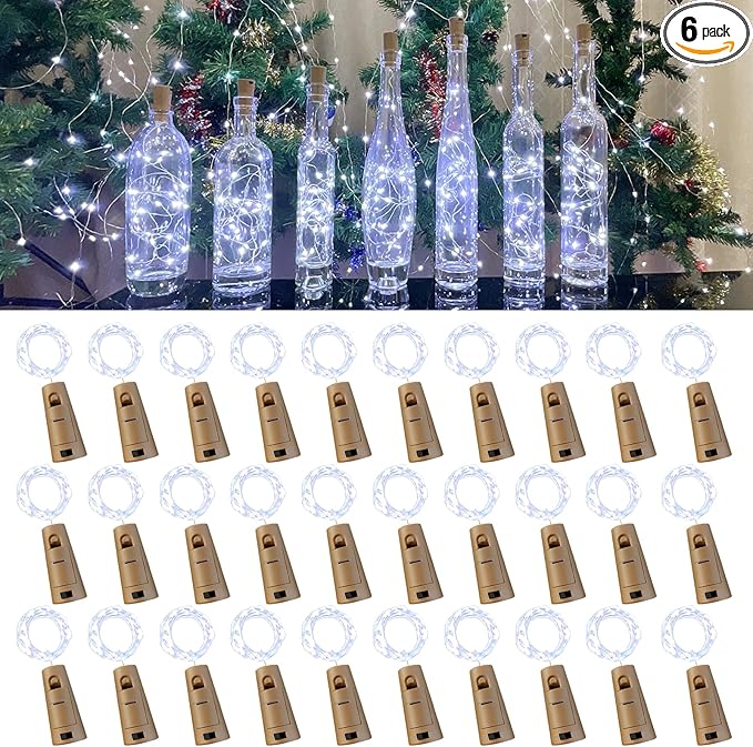 Wine Bottle Lights with Cork, 20 LEDs 6.6 Feet Silver Wire Cork Bottle Lights by Etinga