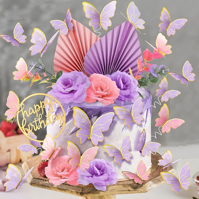 Shimeyao 52 Pcs Wedding Birthday Gold Cake Decoration Boho Cake Topper Pink - Image 5