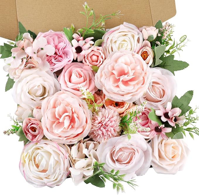 AmyHomie Blush Pink Artificial Flowers Combo Silk Rose Fake Flowers w/Stem by AmyHomie