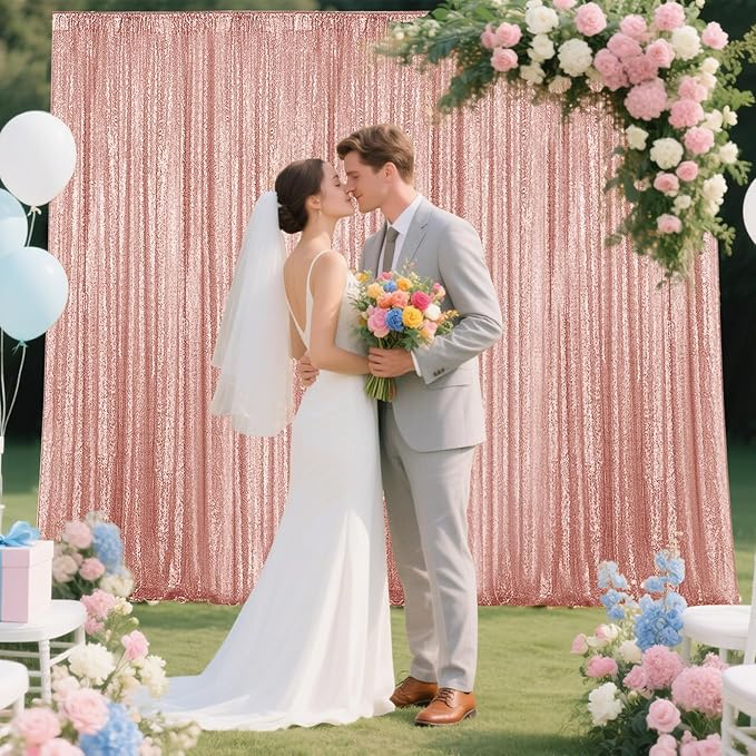 Rose Gold Sequin Backdrop Curtain 4 Pieces 2FTx8FT Glitter Photography Backdrop - Image 7