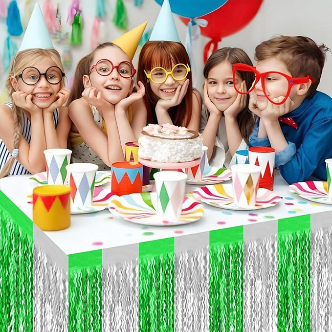 6 Pack 29x108 Inch Silver Green Wave Foil Fringe Table Skirts Metallic Banner - Image 5