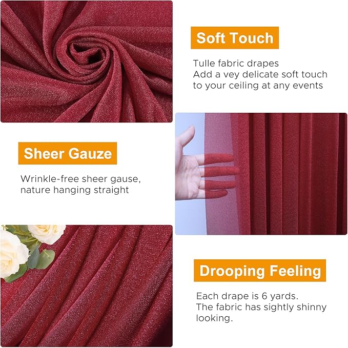 Wedding Arch Draping Fabric 6 Panels 28.7" x 20FT Burgundy Sheer Chiffon - Image 3