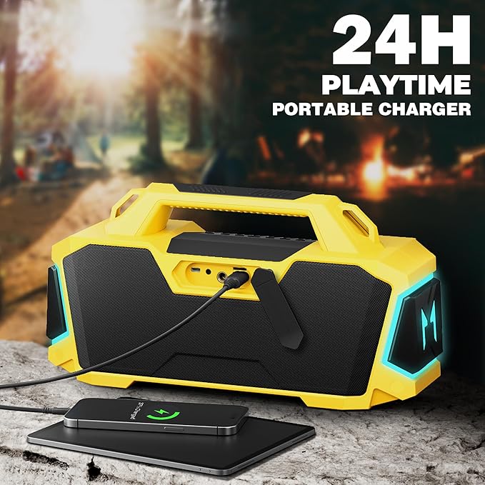 MusiBaby M1 Portable Bluetooth Speaker Yellow, Loud Stereo Sound Subwoofer Deep - Image 4