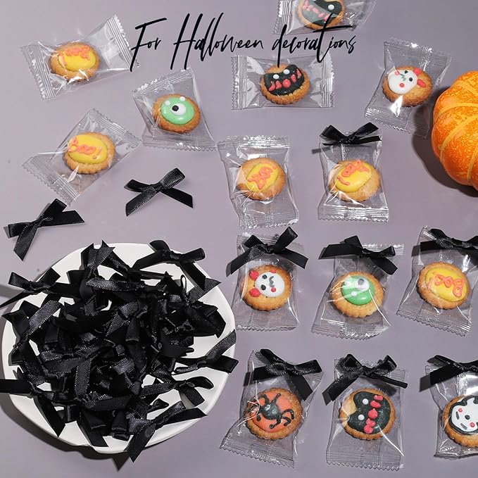 YGDZ 50 PCS Mini Black Bows, Small Stain Ribbon Black Bow - Image 7