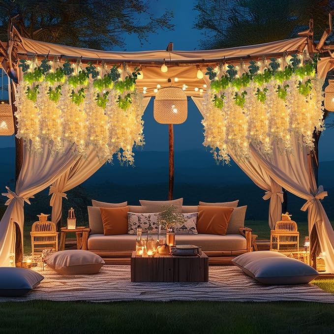 12 Pack Champagne Wisteria Hanging Flowers Garland - Image 3