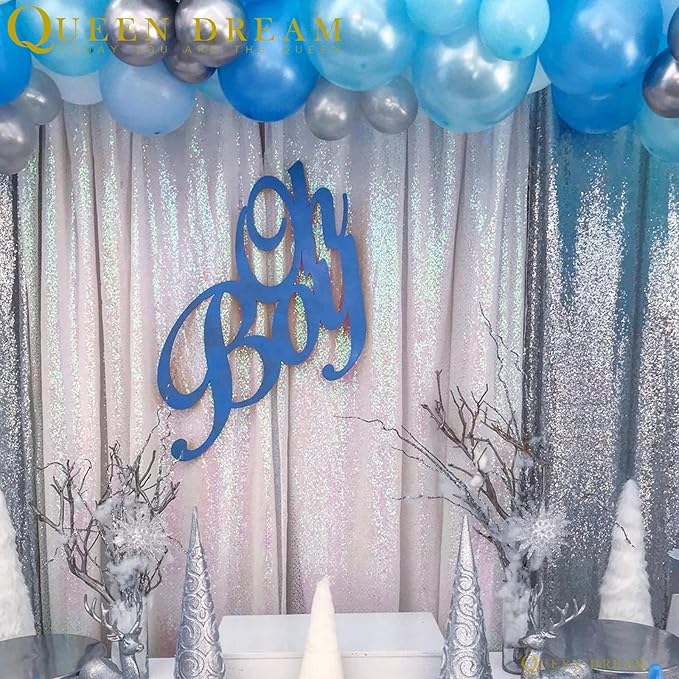 White Iridescent Sequin Backdrop 2 Panels 2FTx8FT Unicorn Backdrop Curtains - Image 7