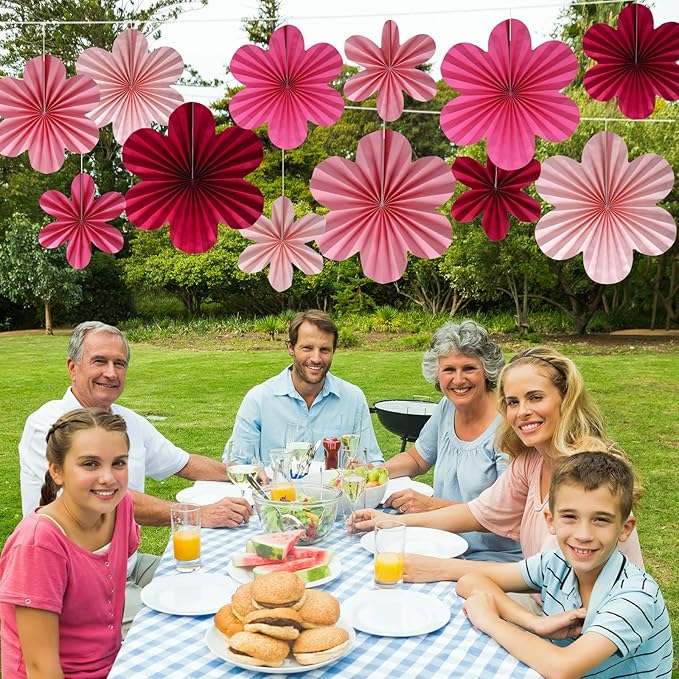 BestoFun 12 PCS Paper Flowers Fans Hot Pink Party Decorations Paper Flowers - Image 7