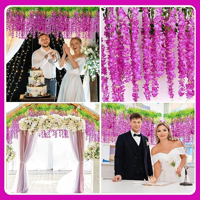 12 Pack Purple Red Wisteria Hanging Flowers Garland - Image 6