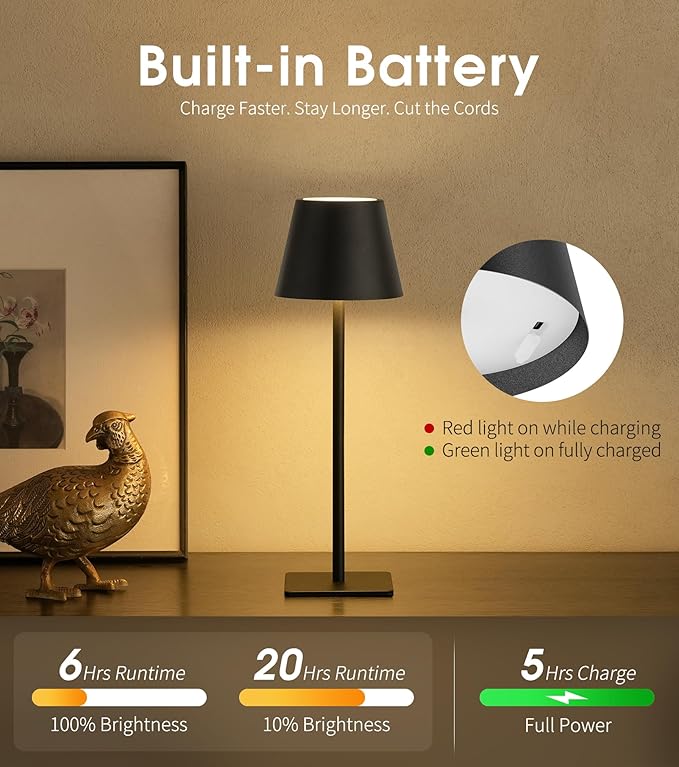 UME 3 Pack Cordless Table Lamp, Battery Operated Lamp - Image 5