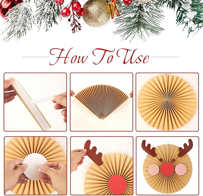 Christmas Hanging Paper Fans Decoration Red White Xmas Snowman Party Ceiling - Image 3