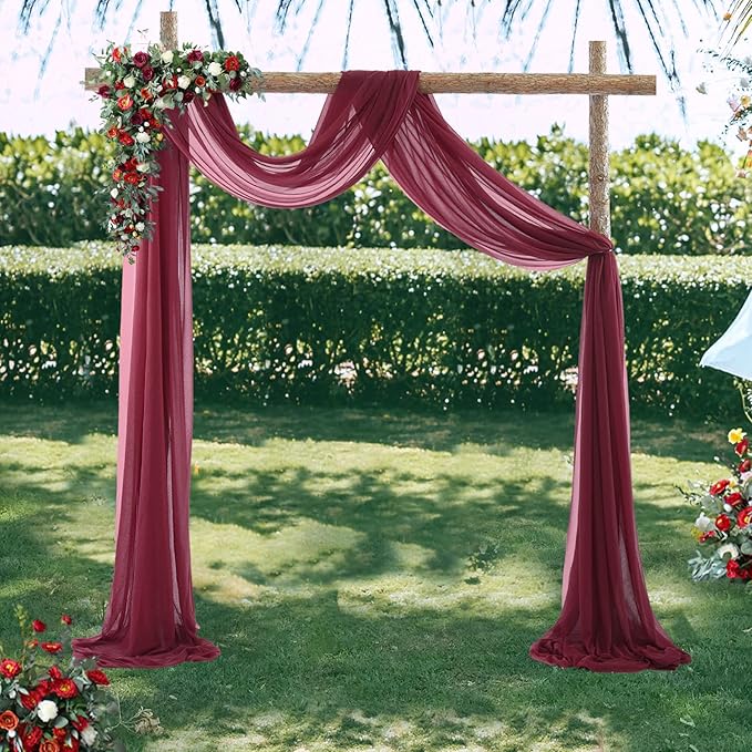 gogoparti Wedding Arch Draping Fabric Burgundy Arch Drapes Sheer Backdrop - Image 5