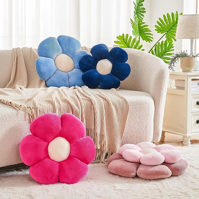 Navy Flower Pillow, 14.9" Cute Flower Shaped Floor Pillow, Aesthetic Floral - Image 3