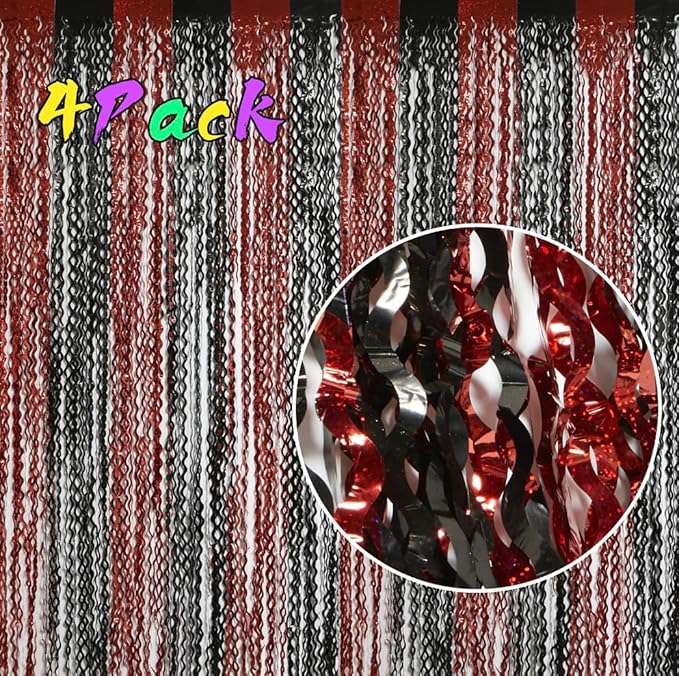 4 Pack Sparkle Red and Black Fringe Curtain - Image 2