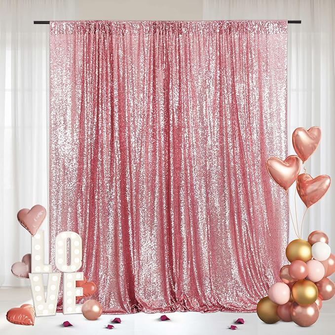 Eternal Beauty Fuchsia Pink Sequin Backdrop, 4x7 Ft Glitter Background Curtains - Image 2