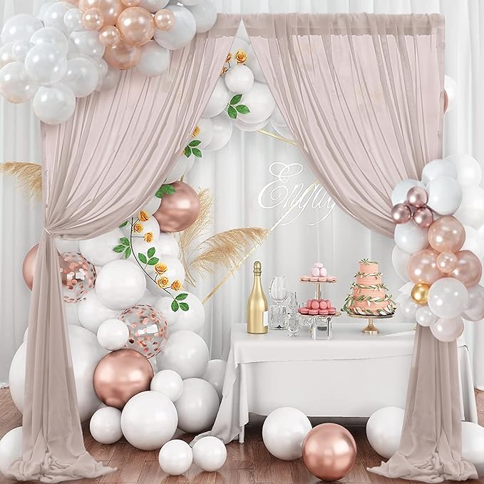 PARTISKY 10ftx10ft Taupe Chiffon Sheer Backdrop Curtains, Wrinkle-Free Wedding - Image 7