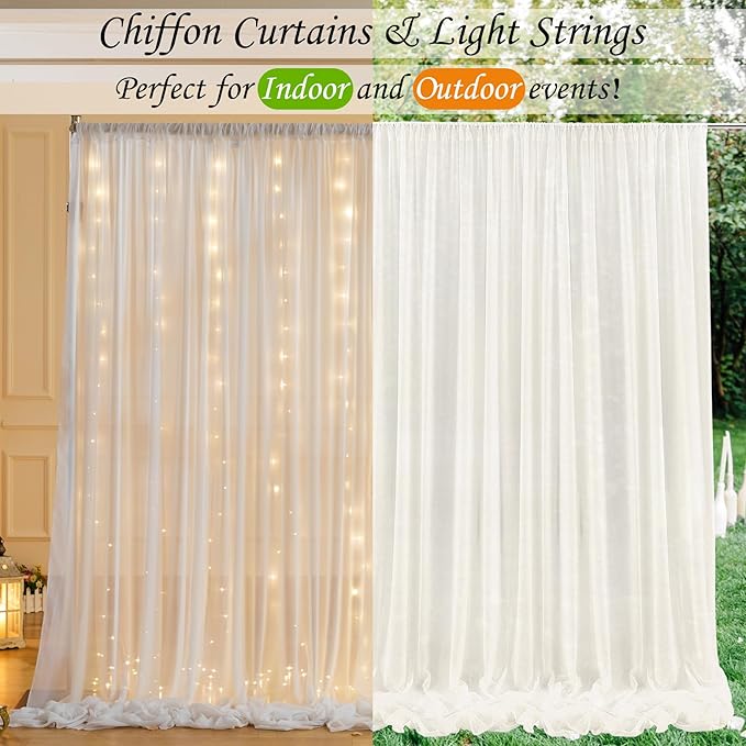 10ft x 10ft Cream White Chiffon Backdrop Curtain - Image 4