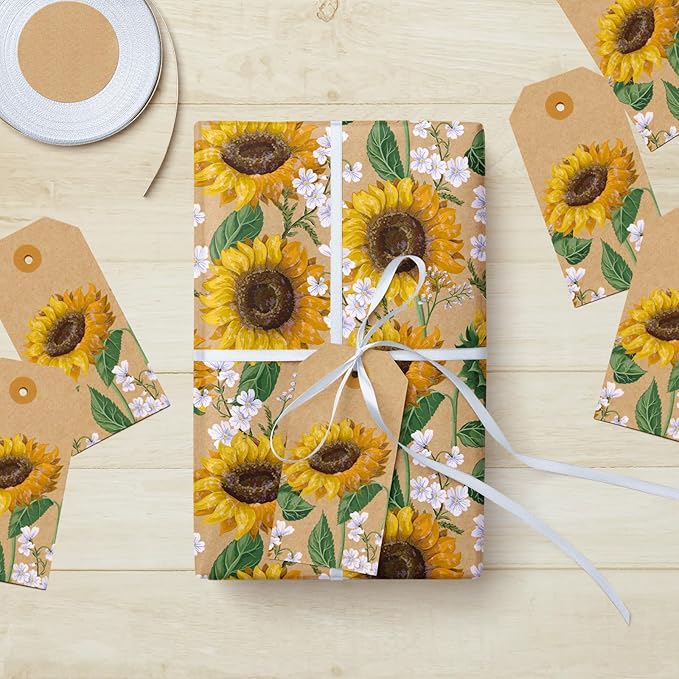 WRAPAHOLIC Kraft Floral Wrapping Paper Roll - Image 5