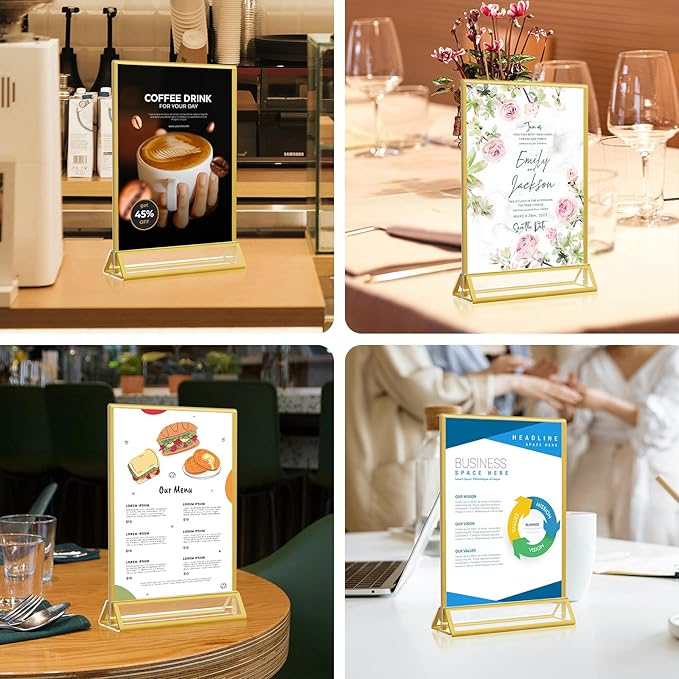 Gold Acrylic Sign Holder 5x7, 16 Pack Wedding Gold Frame Table Number Holders - Image 8