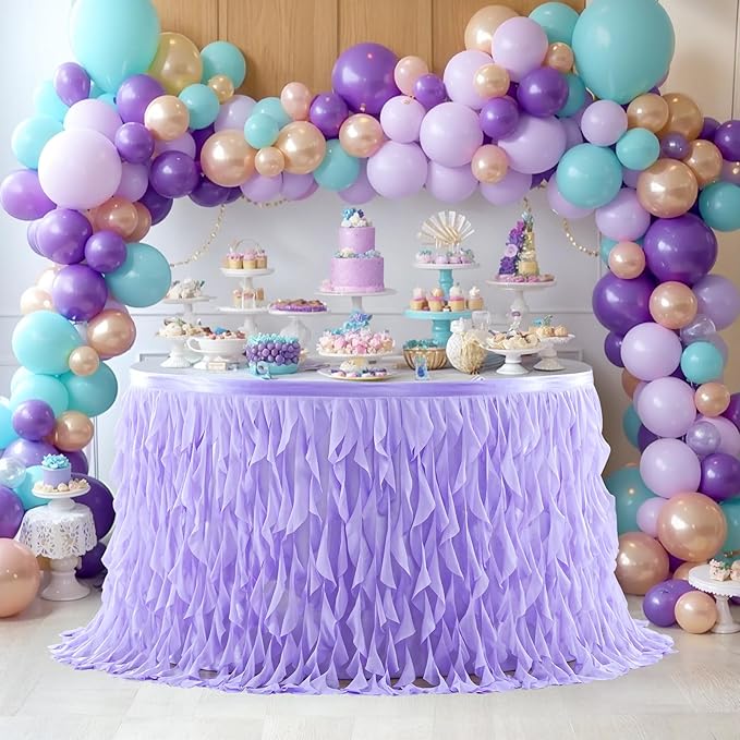 PARTISKY Lavender Purple Tulle Curly Willow Table Skirt - Image 8