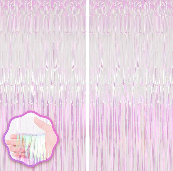 2 Pack Iridescent Tinsel Foil Fringe Curtains, Iridescent Party Decorations by Voircoloria