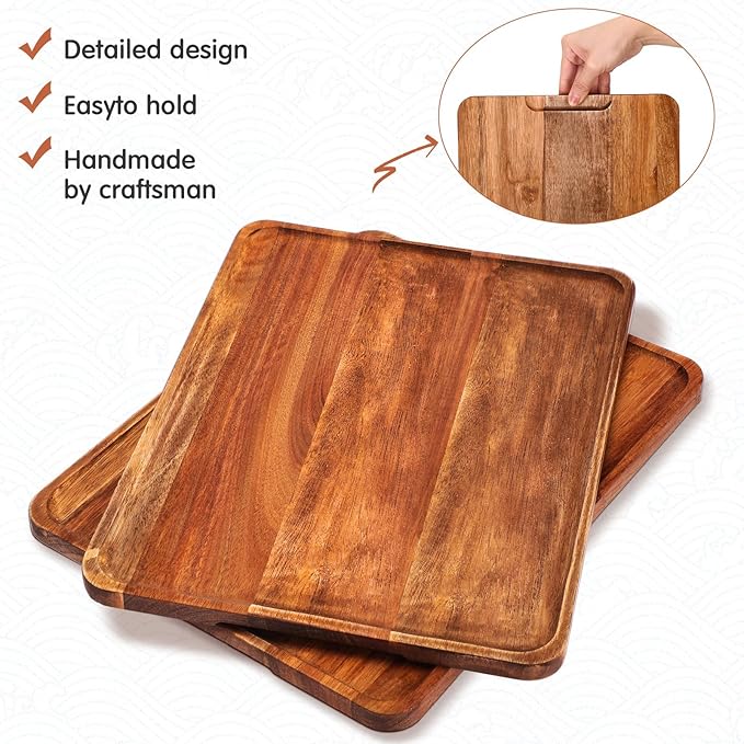 Roowest 5 Pack Solid Acacia Wood Serving Trays - Image 2