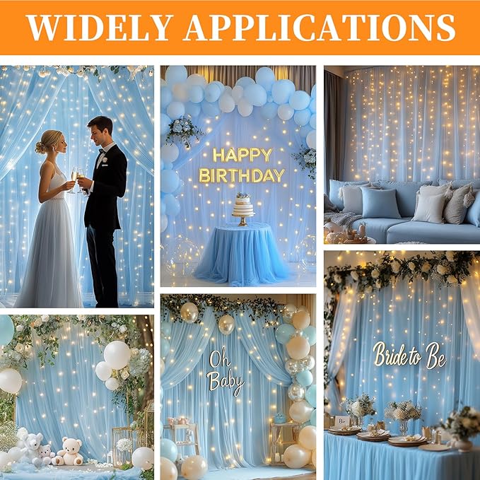 10x10ft Baby Blue Tulle Backdrop Curtain - Image 2