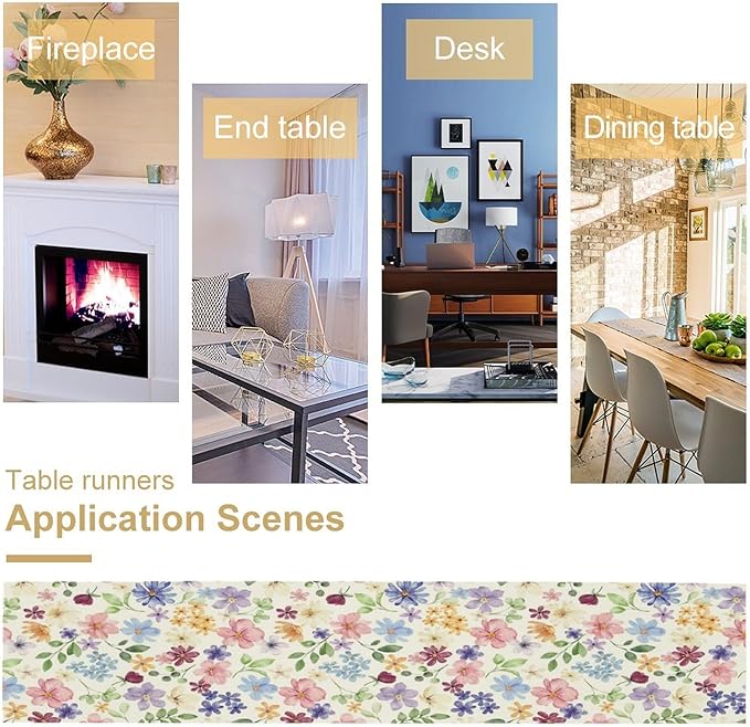 Floral Decorative Table Runner, Watercolor Floral Botanical Rustic Modern Style - Image 5