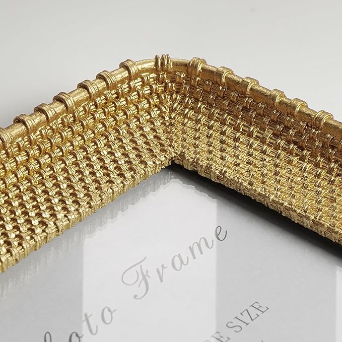 Cuspin 8x10 Picture Frame Gold, Vintage Gold Frames Rattan Textured - Image 4