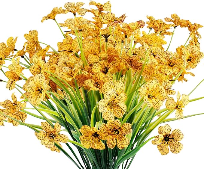 12 Bundles Artificial Flowers Outdoor UV Resistant Flowers No Fade Faux Plastic by JEMONG
