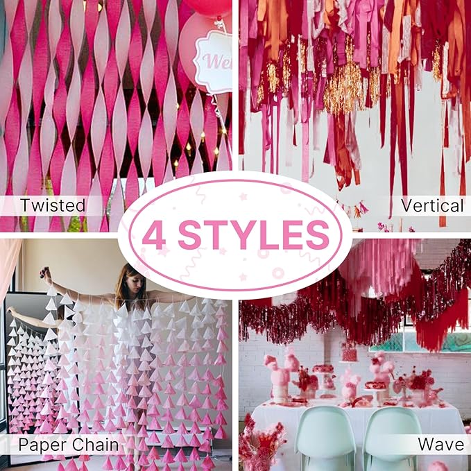 PartyWoo Pink and Red Crepe Paper Streamers 4 Rolls 328 ft Pack of Hot Pink and - Image 6