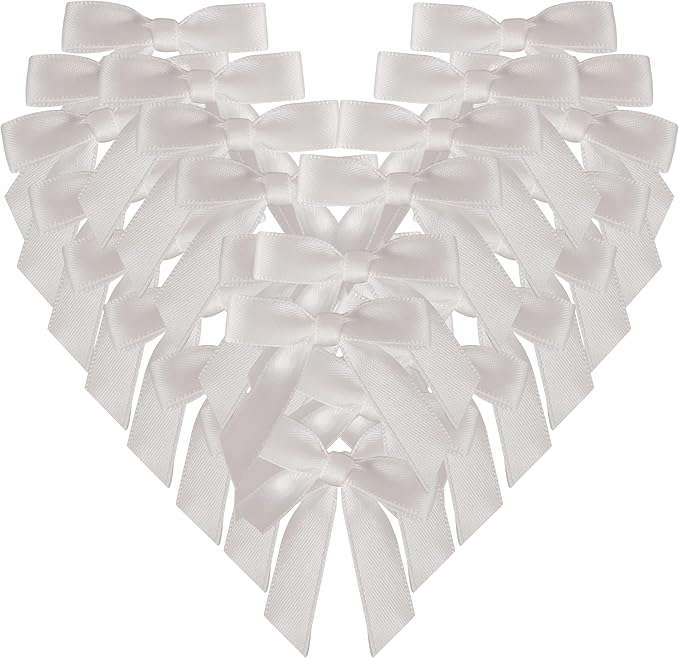 50pcs 1-1/2" Mini White Satin Ribbon Bows Without Twist Ties by Micomon