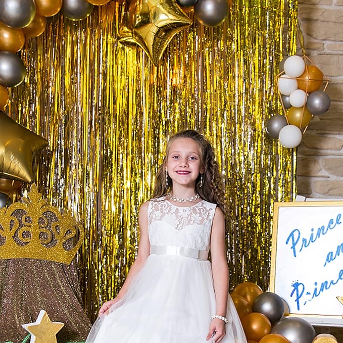 5 Pack Foil Curtain Backdrop Gold Metallic Tinsel Foil Fringe Curtains Photo - Image 5