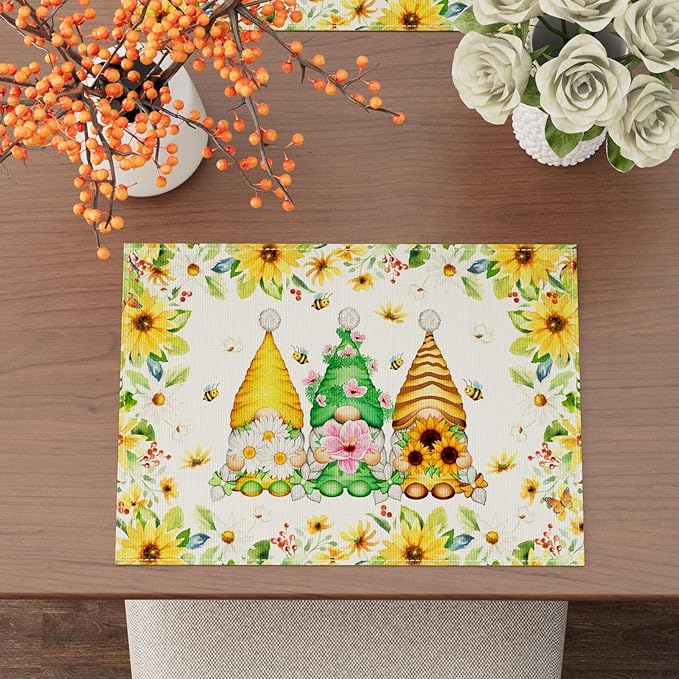 XCHI Daisies Flowers Gnomes Spring Placemats Set of 4 Table Mats Summer - Image 3