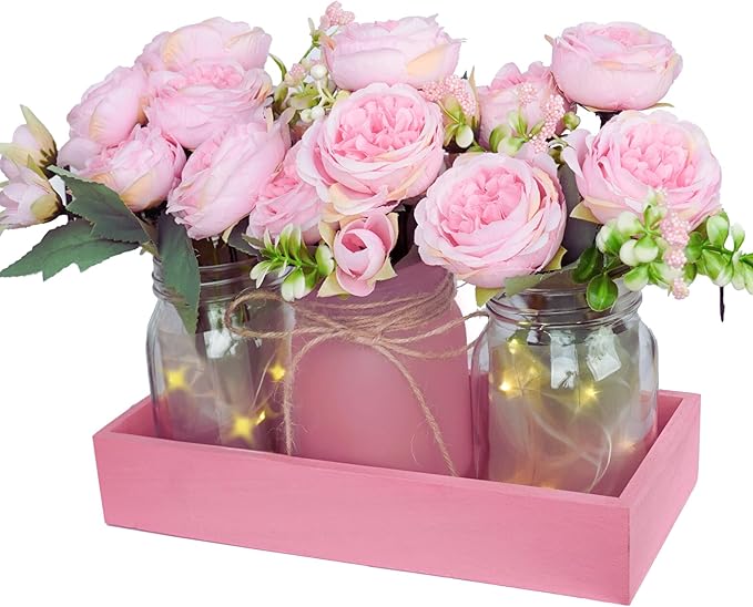 Rustic Pink Mason Jar Centerpiece by CNVOILA
