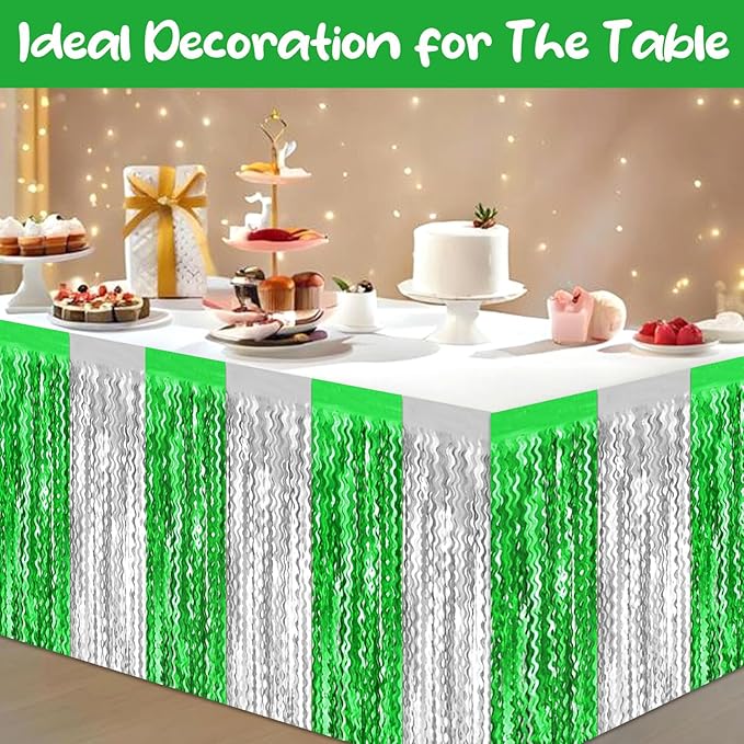 6 Pack 29 x108 Inch Silver Greenange Wave Foil Fringe Table Skirts Metallic - Image 4