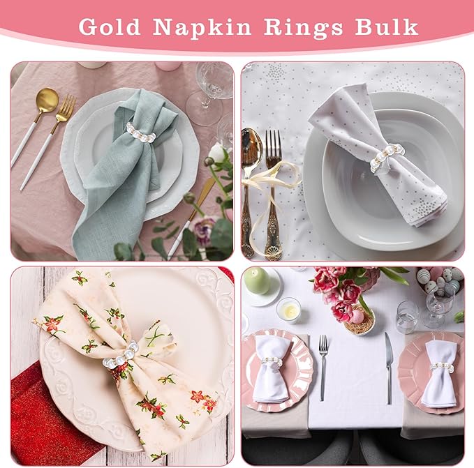 60 Pcs Wedding Pearl Napkin Rings, Pearl Napkin Rings Napkin Ring Holder - Image 6