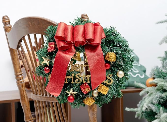 Christmas Ribbon Wired Red Satin Ribbons 2-1/2 Inch Double-Faced Gold Glitter - Image 5
