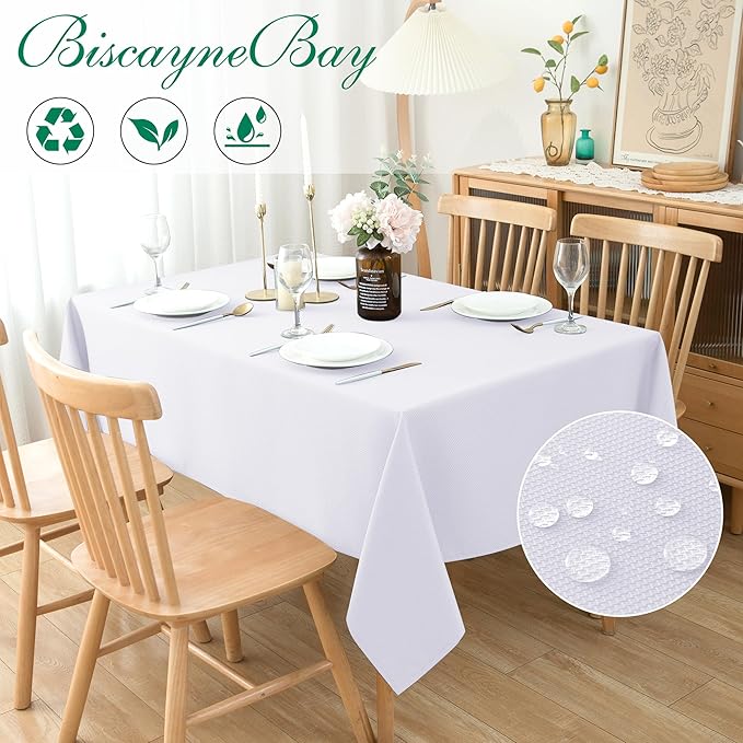 Biscaynebay Textured Fabric Tablecloth 60x84 Inches Rectangular, Wedding and - Image 2