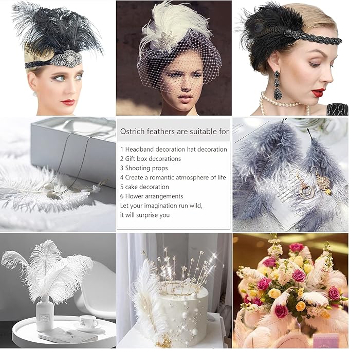 THARAHT White Ostrich Feathers 24pcs Natural Bulk 8-10Inch 20cm-25cm - Image 6