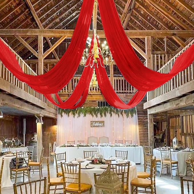 MODFUNS Wedding Ceiling Drapes Red Chiffon Ceiling Draping Fabric 5x20ft 6 - Image 5