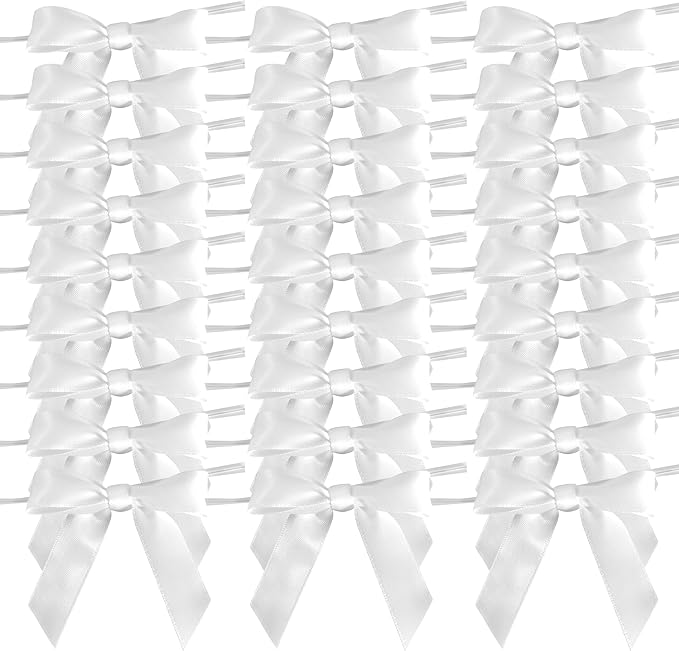 50pcs 2-1/2" White Satin Ribbon Bows - Image 2