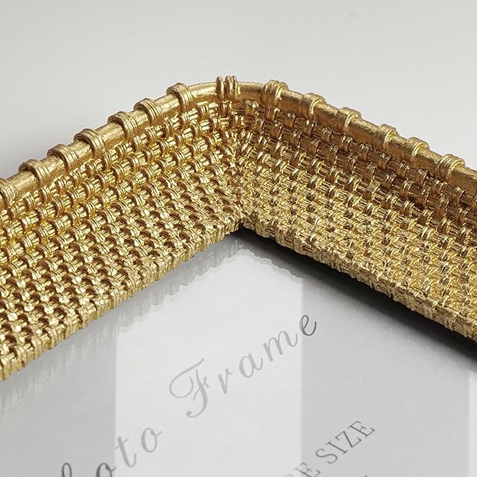 Cuspin 4x6 Picture Frame Vintage Gold Metal Rattan Textured Hand-Crafted Photo - Image 3