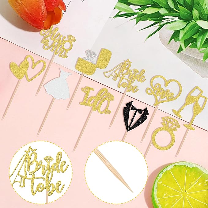 30 PCS Bride to Be Cupcake Toppers Glitter Wedding Cupcake Toppers I Do Love - Image 3
